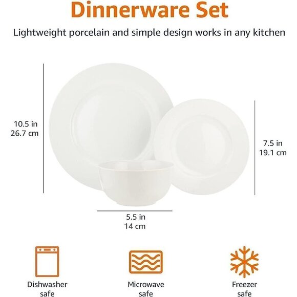 18-Piece White Porcelain Solid Dinnerware Set Dishes Bowls Service for  6 - Picture 7 of 9